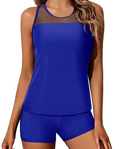 SwimshadeAthletic Racerback Tankini Bathing Suits Boy Shorts For Women-Royal Blue