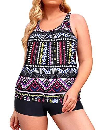 SwimglamourTwo Piece Bathing Suits Sport Tankini Swimsuits For Women-Printed Geometric