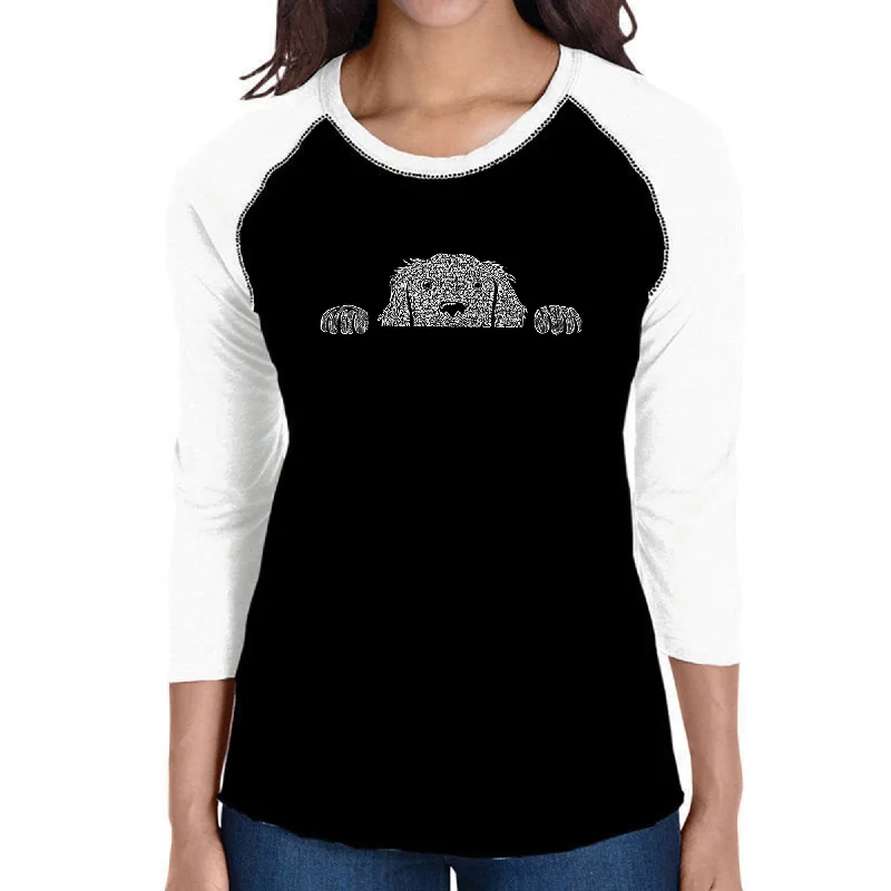 Peeking Dog  - Women's Raglan Word Art T-ShirtMetallic T-Shirts