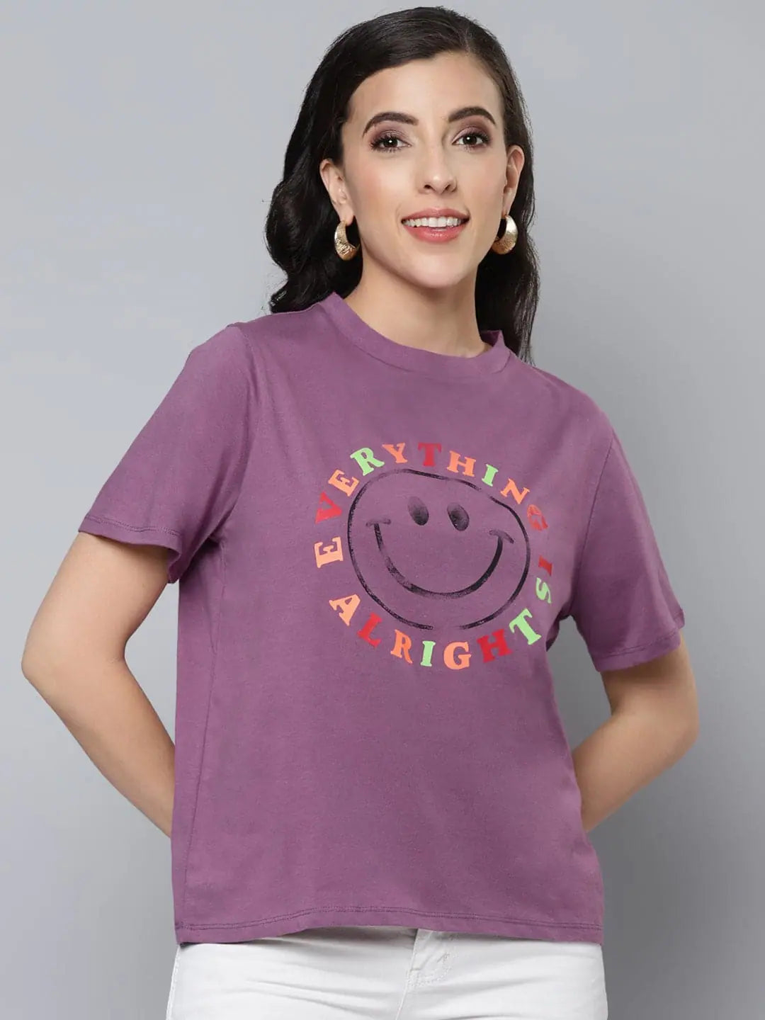 Women Purple EVERYTHING IS ALRIGHT Regular T-shirtReflective T-Shirts