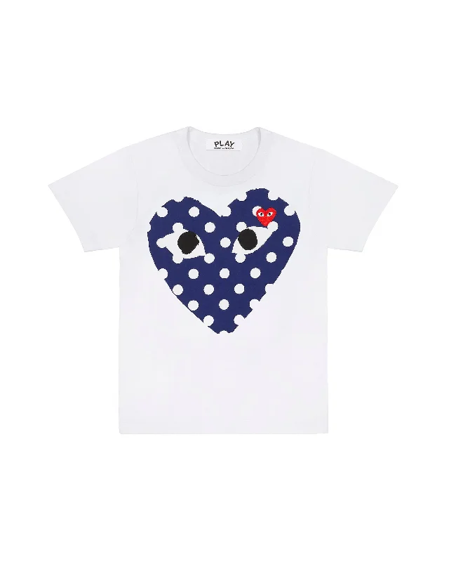 Women's Polka Dot Big Heart T-Shirt - White / NavyRibbed Cuff T-Shirts