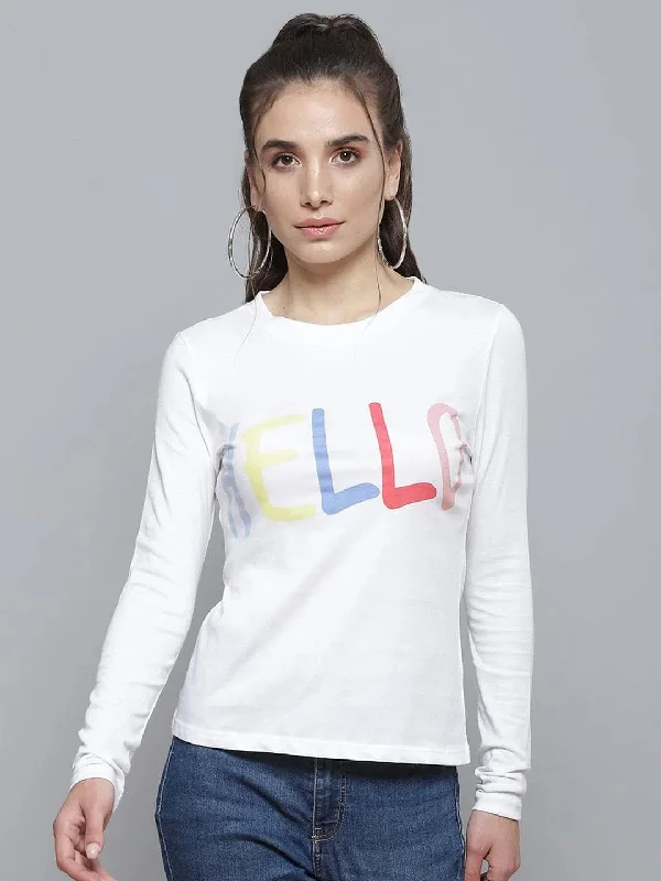 White HELLO Print Full Sleeve T-ShirtFishing T-Shirts