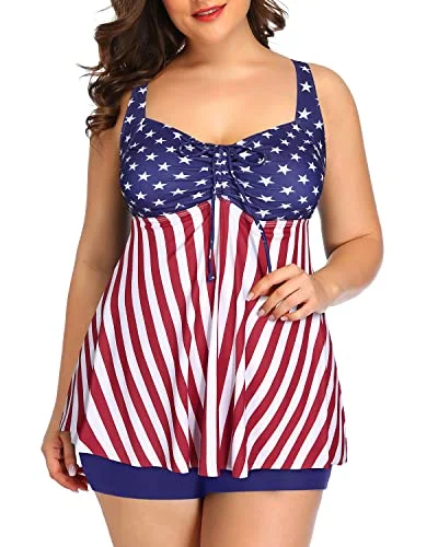 SwimbuttonPlus Size Tankini Swimsuits Shorts Flyaway Bathing Suits For Women-Flag