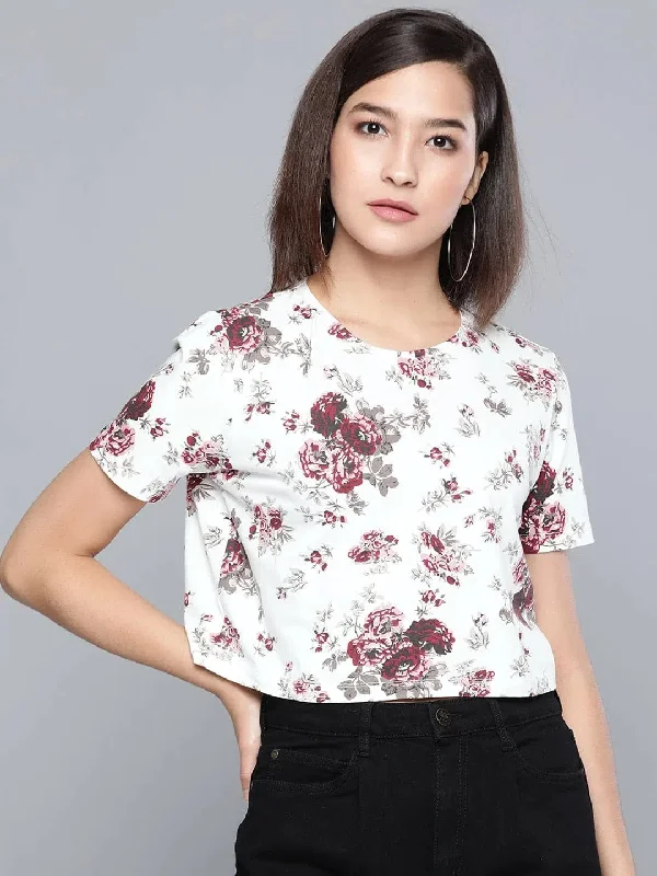 Maroon Floral Boxy T-ShirtCropped T-Shirts