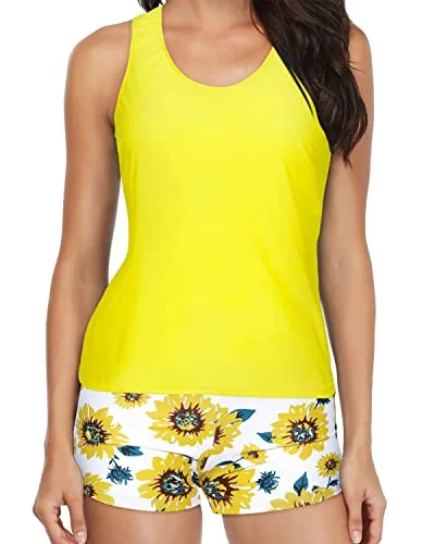 SwimsoftAthletic Tankini Swimsuit For Active Women-Yellow And Sunflower