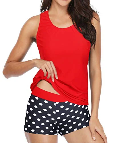 SwimlightFashionable Scoop Neck Tankini Boyshort-Red Dot