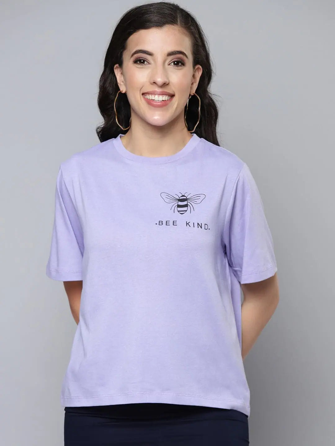 Women Lavender BEE KIND Regular T-ShirtTasseled T-Shirts