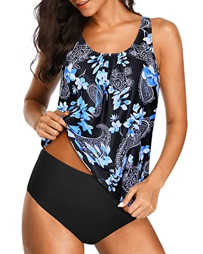 SwimcutCasual And Comfy Loose Fitting Tankini Tops For Women-Black Floral