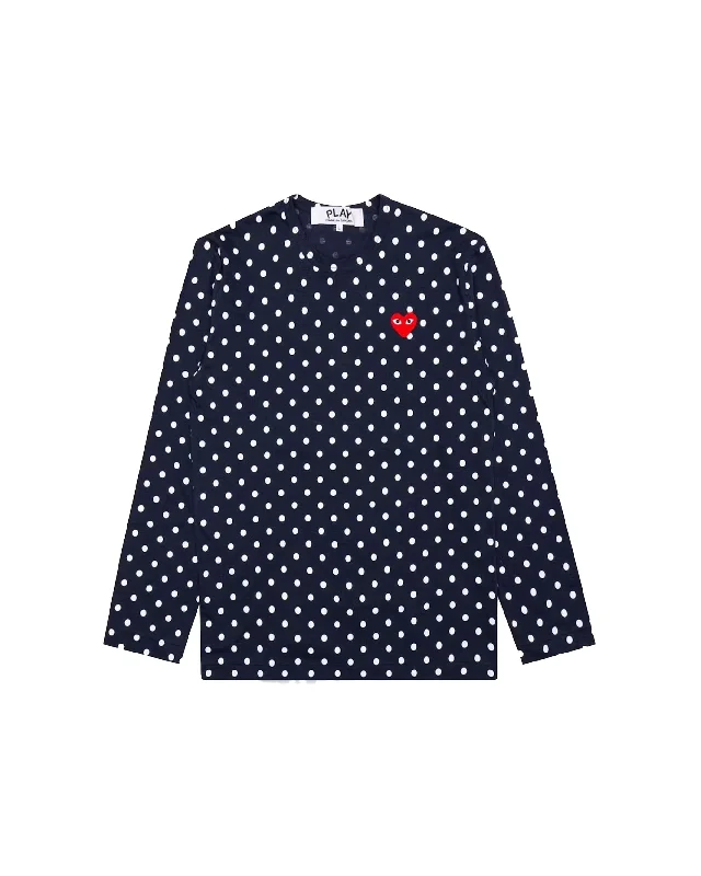 Women's Polka Dot Longsleeve T-Shirt - Navy / RedEmbellished T-Shirts