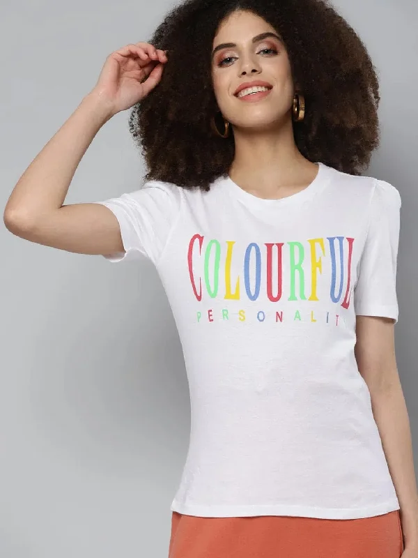 White COLOURFUL PERSONALITY Round Neck T-ShirtPerformance T-Shirts