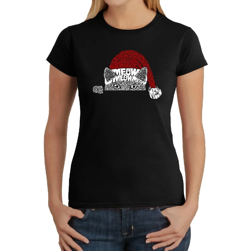 Christmas Peeking Cat - Women's Word Art T-ShirtOutdoor T-Shirts