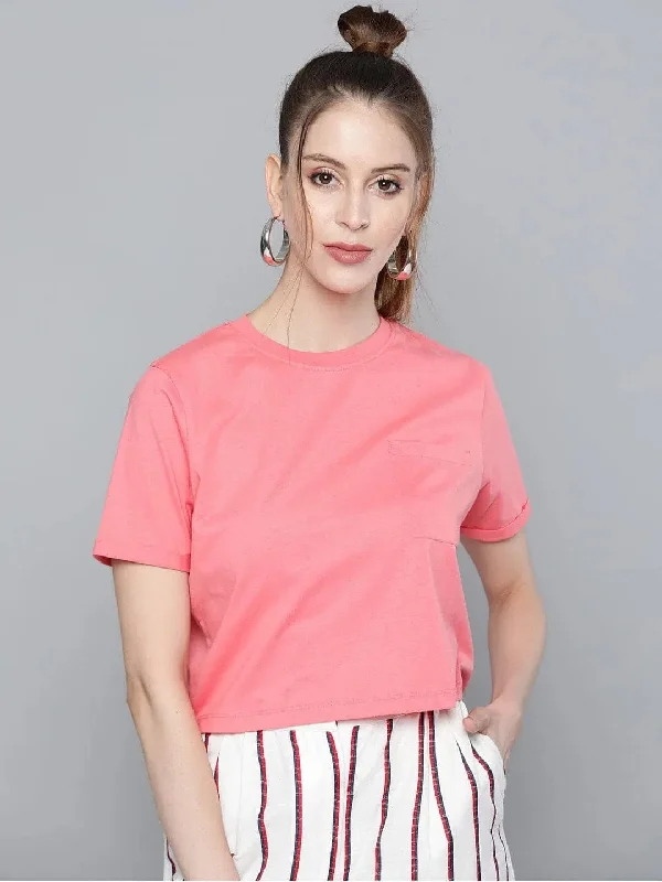 Pink Pocket Detail Boxy T-ShirtSheer T-Shirts