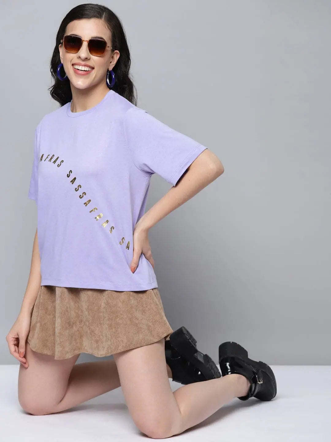 Women Lavender SASSAFRAS Diagonal Regular T-ShirtJersey T-Shirts