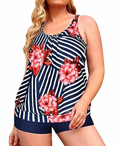 SwimpatternTwo Piece Bathing Suits Plus Size Tankini Swimsuits For Women-Blue Floral