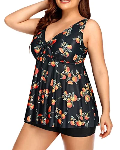 SwimsoftPlus Size Flowy Bathing Suits Boy Shorts Padded Push Up Bra-Black Orange