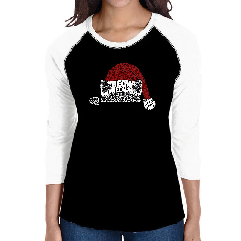 Christmas Peeking Cat - Women's Raglan Word Art T-ShirtRunning T-Shirts