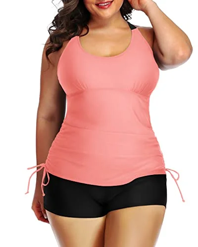 SwimcleanBathing Suit Top Shorts Athletic 2 Piece Plus Size Tankini Swimsuit-Coral Pink