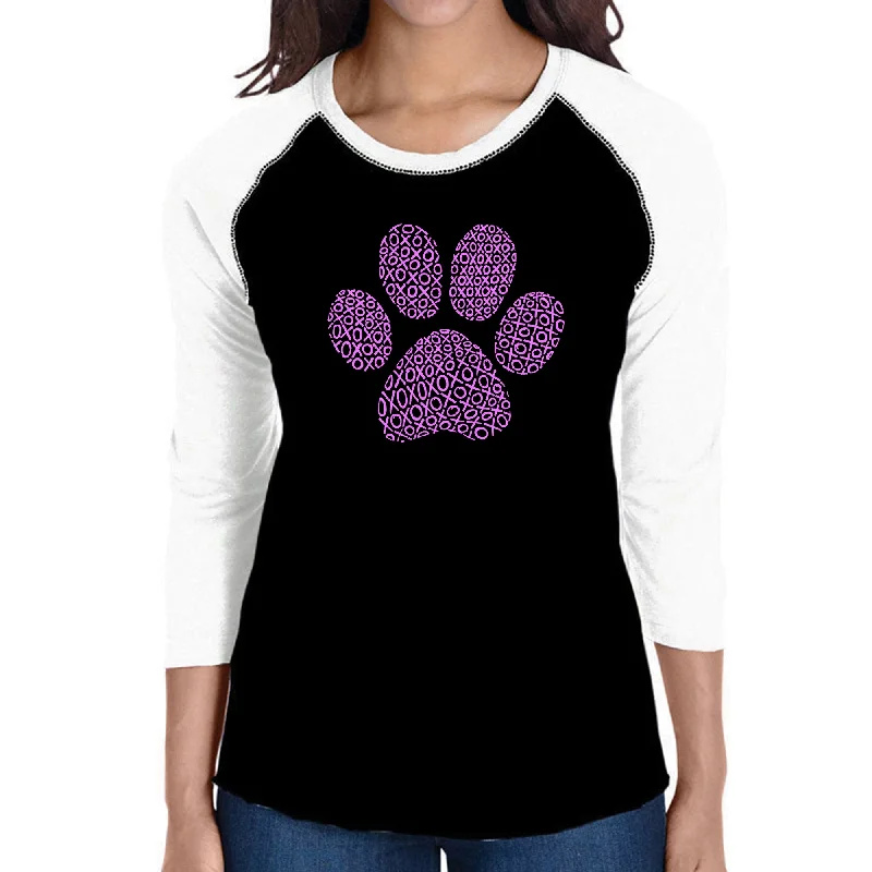 XOXO Dog Paw  - Women's Raglan Word Art T-ShirtGlitter T-Shirts