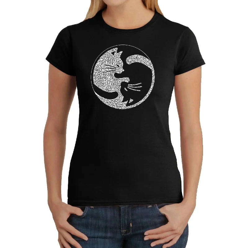 Yin Yang Cat  - Women's Word Art T-ShirtHip-Hop T-Shirts