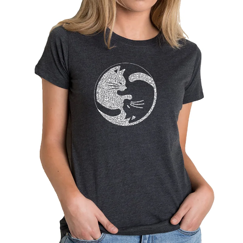 Yin Yang Cat  - Women's Premium Blend Word Art T-ShirtStudded T-Shirts