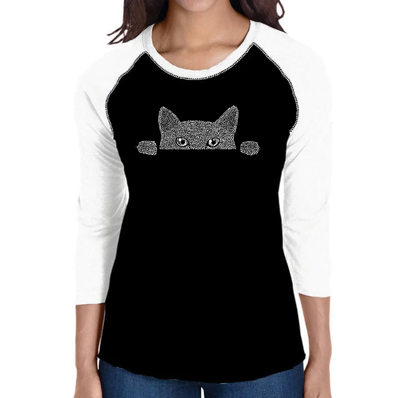 Peeking Cat  - Women's Raglan Baseball Word Art T-ShirtGym T-Shirts