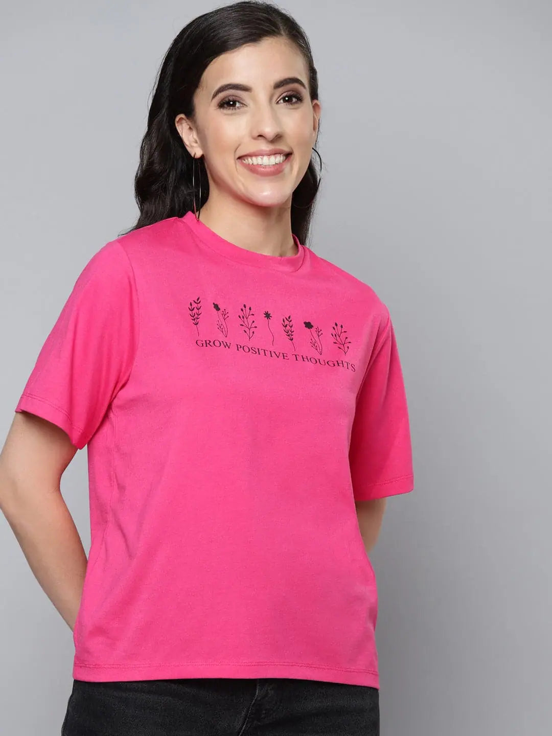 Women Fuchsia Typography Regular T-ShirtLace-Up T-Shirts