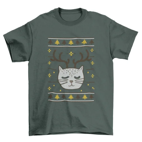 Ugly Christmas Sweater Cat T-ShirtRuffled T-Shirts