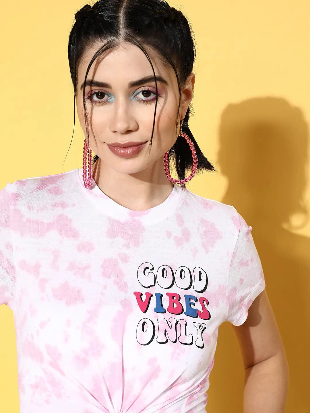 Women Pink Good Vibes Tie Dye T-ShirtQuick-Dry T-Shirts