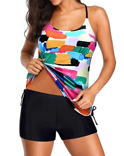 SwimmoveMid Rise Athletic Tankini Boy Shorts For Women-Aqua