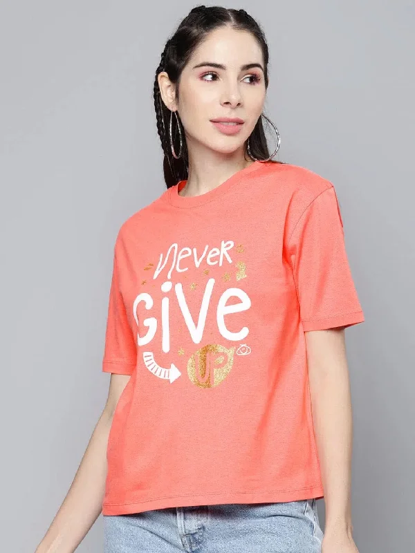 Pink Never-Give-Up T-ShirtColorblock T-Shirts