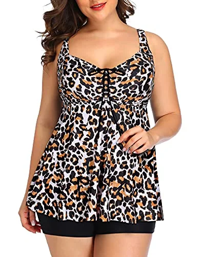 SwimbandeauPlus Size Full Coverage Swimsuits For Women Lower Legs-Black And Leopard