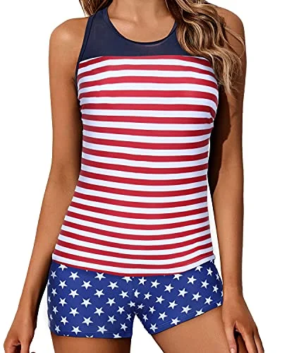 SwimnextWomen's Athletic Tankini Swimsuits Racerback And Boyshorts-National Flag