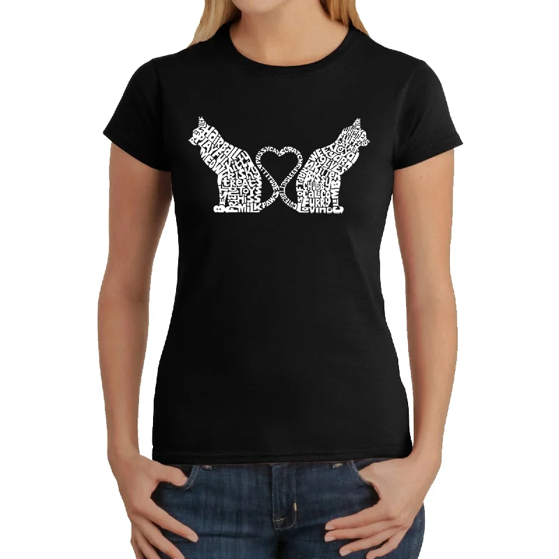 Cat Tail Hearts - Women's Word Art T-ShirtMesh T-Shirts