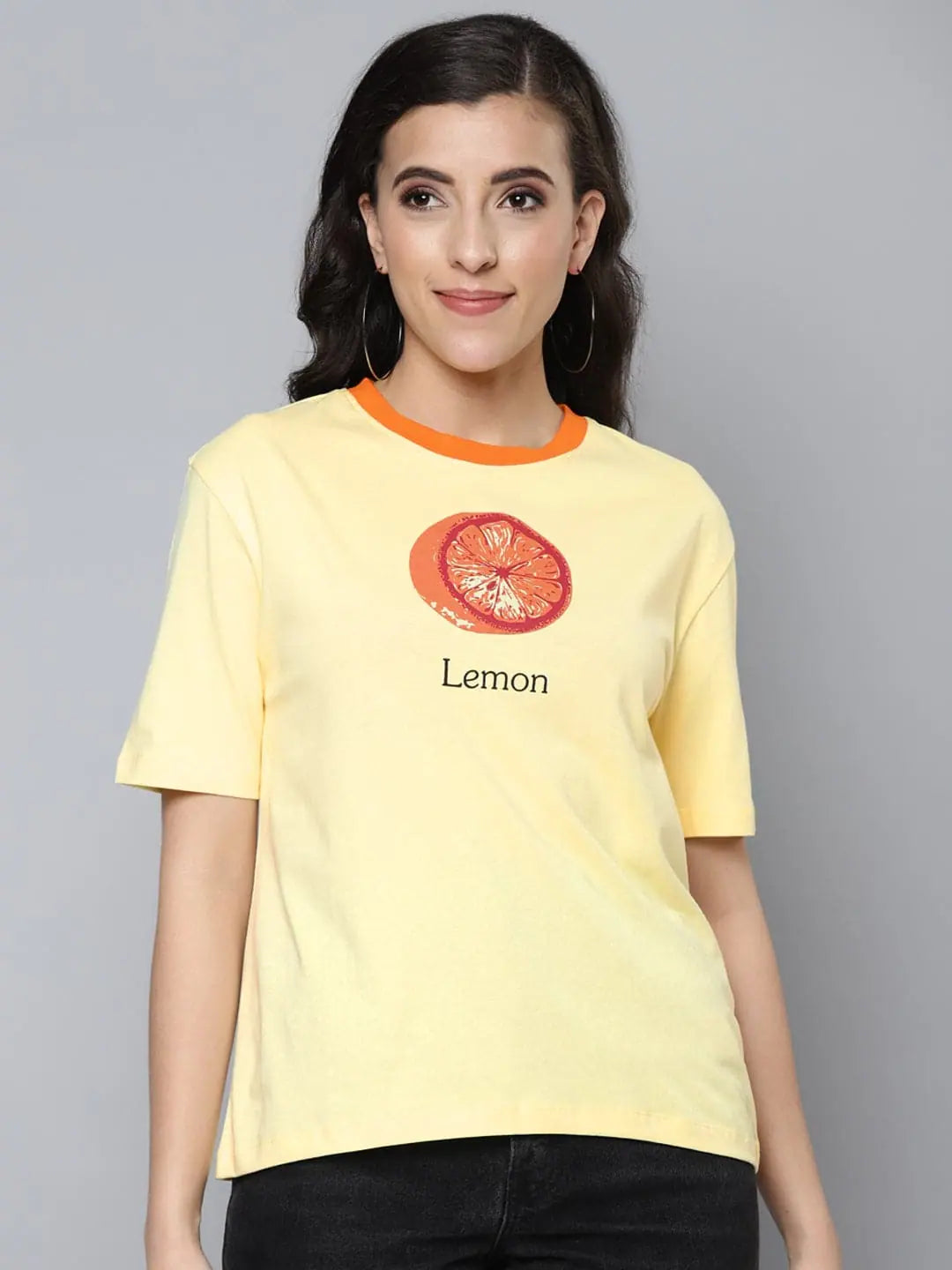 Women Yellow LEMON Regular T-ShirtWaterproof T-Shirts