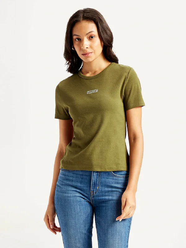 CrewneckwoolWomen's Solid Green Crew Neck T-shirt