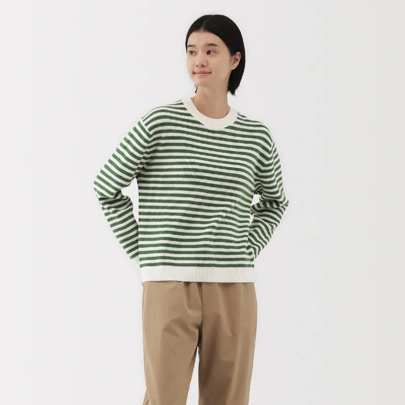 CrewneckuniqueWomen's Washable Waffle Knit Crew Neck Striped Sweater