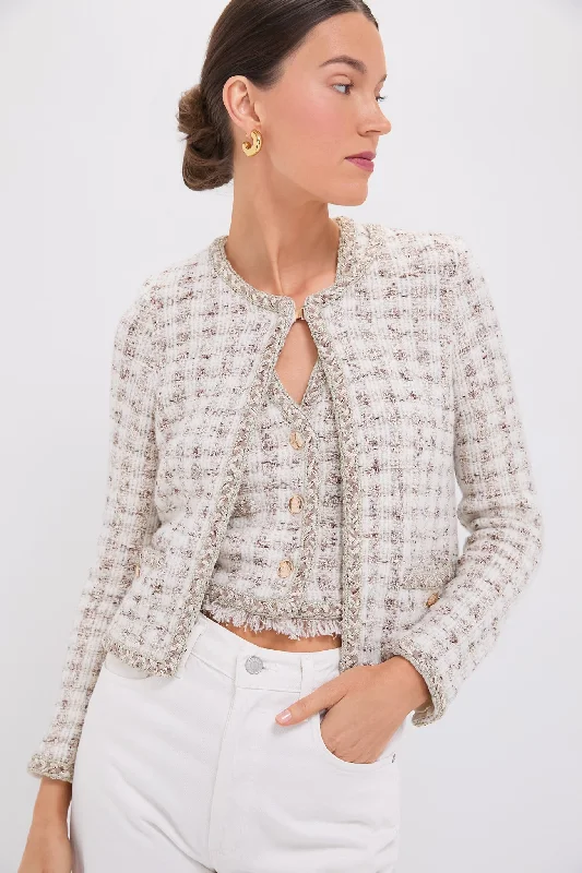 CrewnecktimelessCafe Au Lait Houndstooth Crewneck Jacket