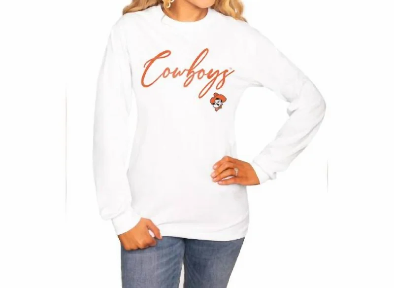 CrewneckappOklahoma State University Sleeve Crew Tee In White