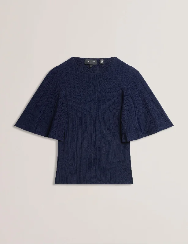 CrewnecktechIivanna Crew Neck Fluted Sleeve Knit Top Navy