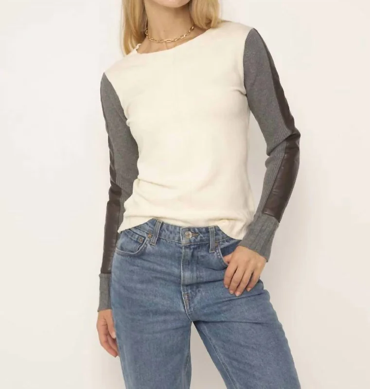 CrewneckinnovationBeatrix Leather Accent Crew In Neutral Combo