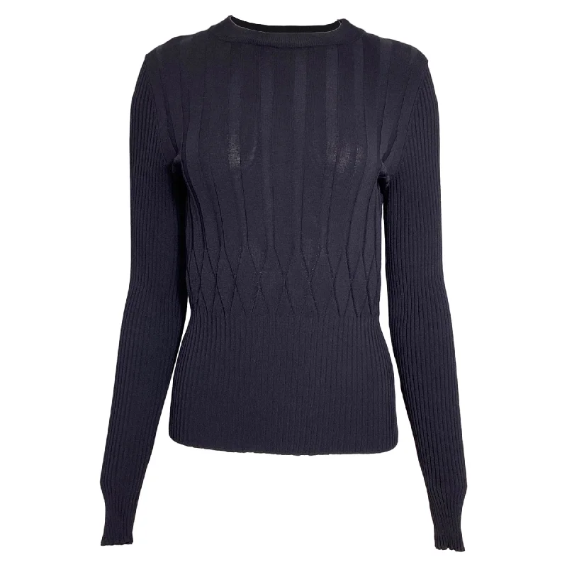 CrewneckexperienceMax Mara Knitted Crewneck Sweater in Navy Blue Wool