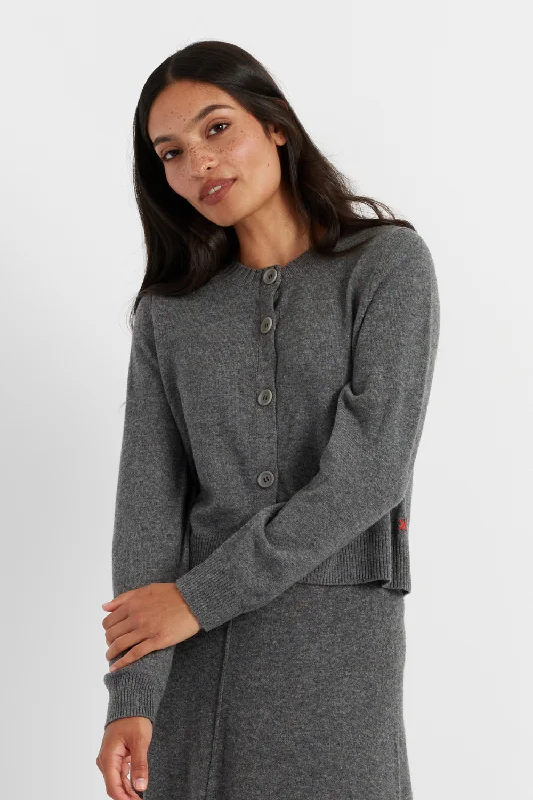 CrewneckdetailGrey Wool-Cashmere Crew Neck Cardigan