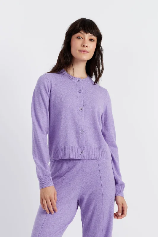 CrewnecktextureLavender Wool-Cashmere Crew Neck Cardigan