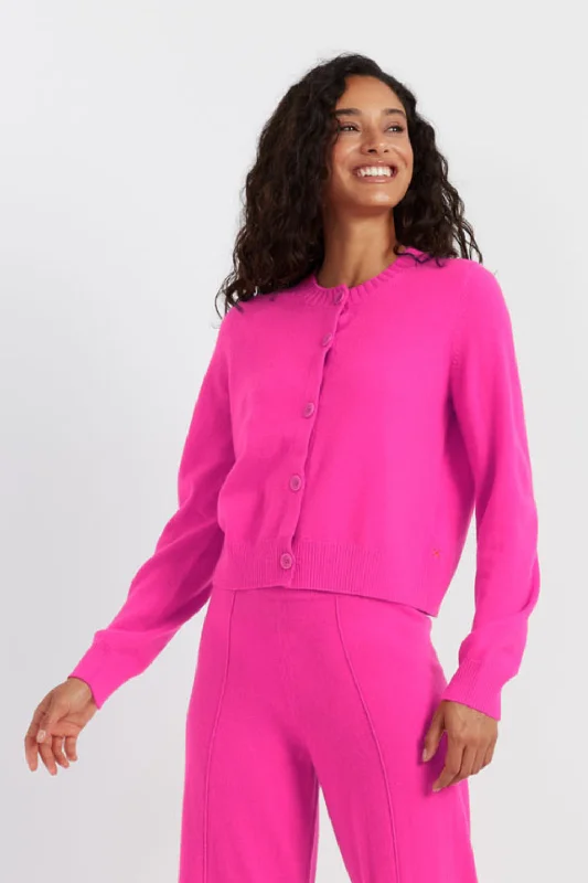 CrewneckcraftFuchsia Wool-Cashmere Crew Neck Cardigan