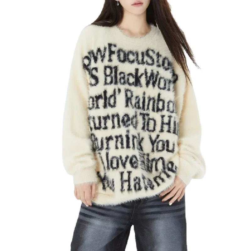 CrewnecklookWomen's Casual Letter Crew Neck Sweater