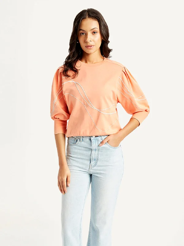 CrewneckchicWomen's Abstract Peach Crew Neck Top