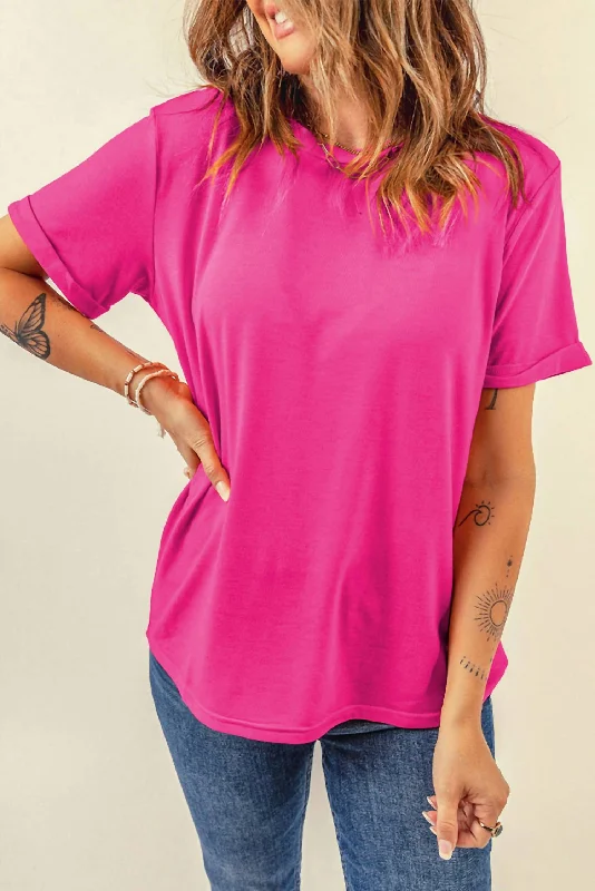 CrewneckAICasual Plain Crew Neck Tee In Rose