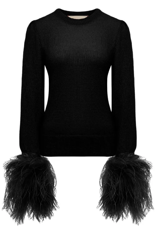 CrewneckwebFeather Cuff Crew Sweater