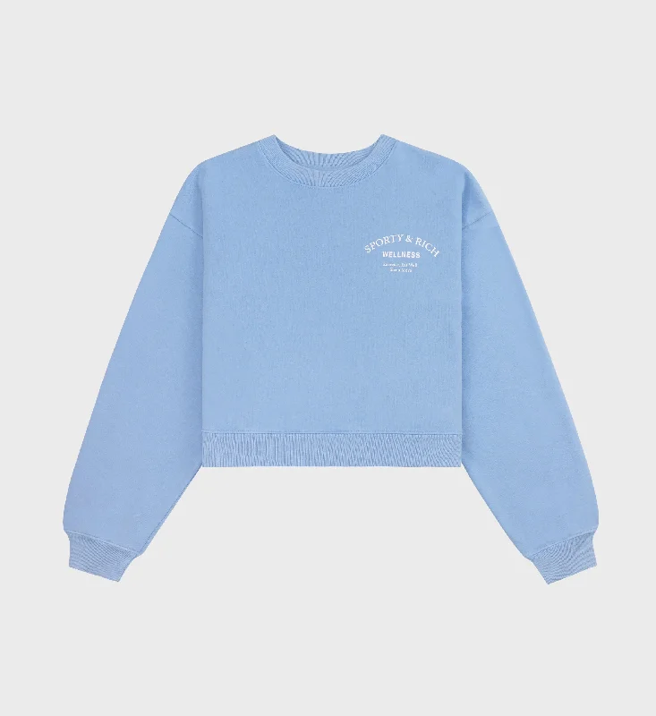 Minimalist SweatshirtsWellness Studio Cropped Crewneck - Sky Blue/White