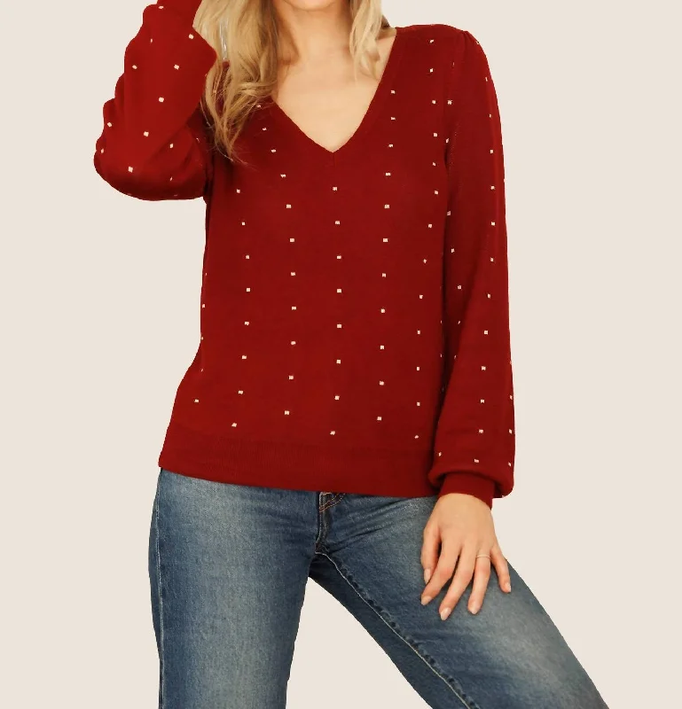 Zaria Polka-Dot Pullover Sweater In Deep BurgundyPulloversharp